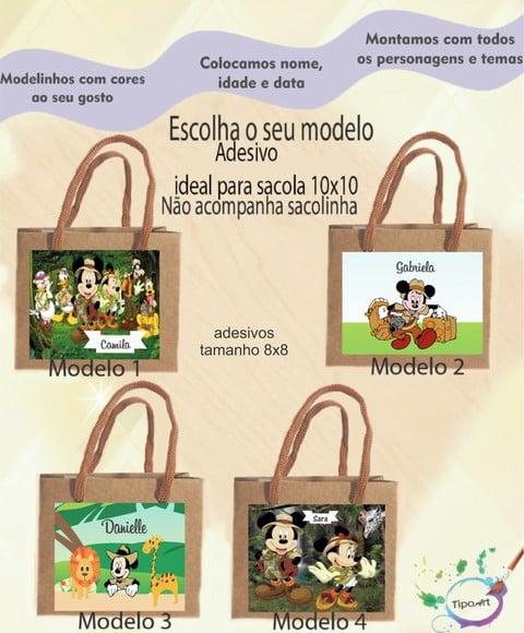 Adesivo 8x8 para Sacolinha- Mickey Safari