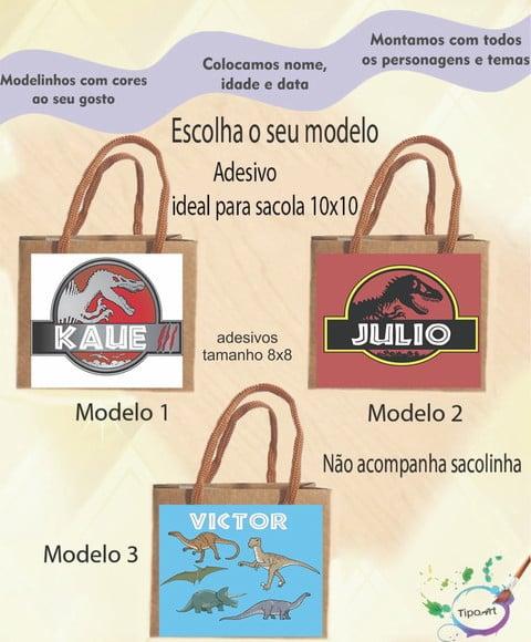 Adesivo 8x8 para Sacolinha-dinossauros