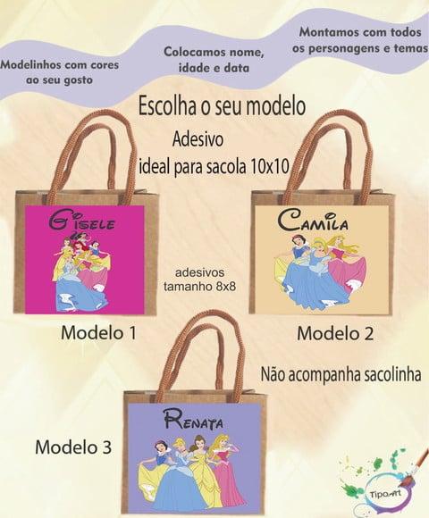 Adesivo 8x8 para Sacolinha-princesas
