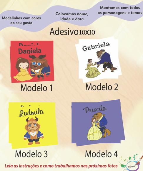 Adesivo Quadradinho 10x10 Cm-bela e a Fera