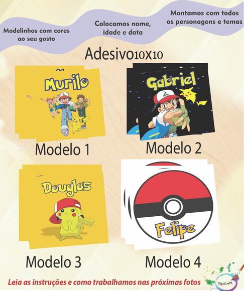 Adesivo Quadradinho 10x10- Pokemon