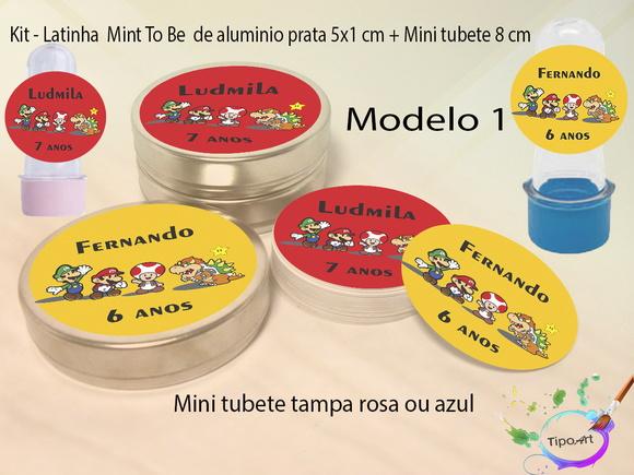Kit Latinhas e Mini Tubetes -mario Bros