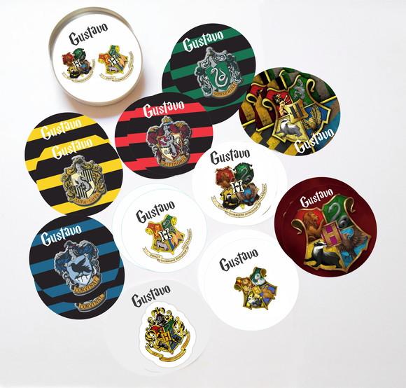 Latinha + Jogos da Memória-brasões Hogwarts