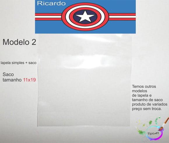 Lapela(simples) e Saco 11x19-capitão America