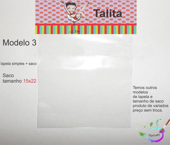 Lapela(simples) e Saco 15x22-betty Boop