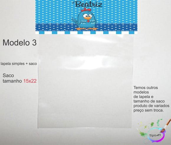 Lapela(simples) e Saco 15x22-galinha Pintadinha