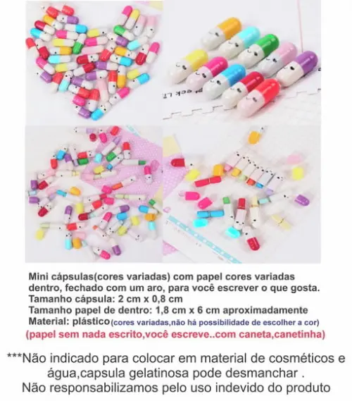 100 Mini Cápsulas Pílulas Mensagens/sem Nada Escrito