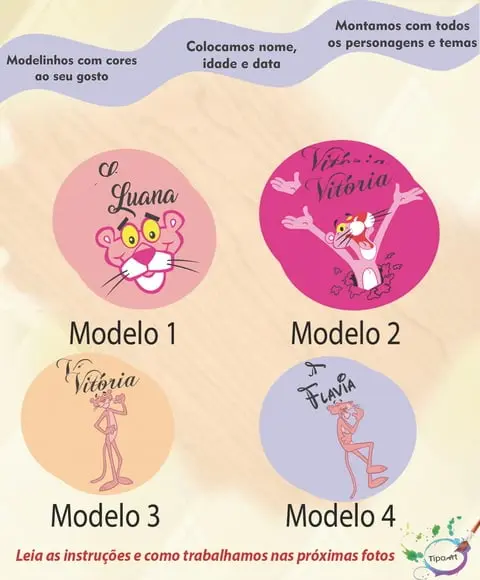 Adesivo 5 Cm-pantera Cor de Rosa