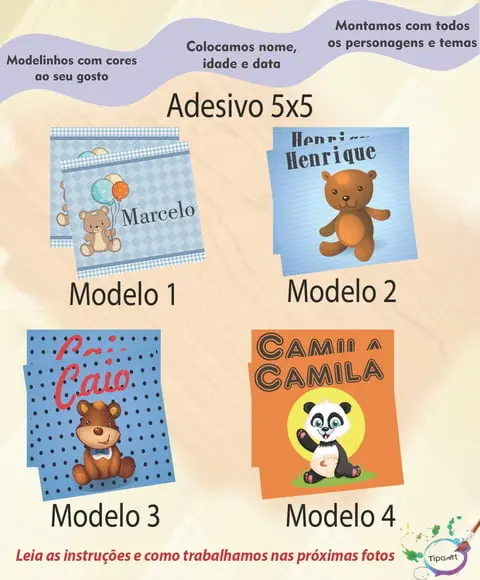 Adesivo 5 X5 cm Quadradinho-ursinho