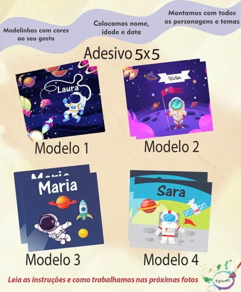 Adesivo 5x5 cm Quadradinho- Astronauta