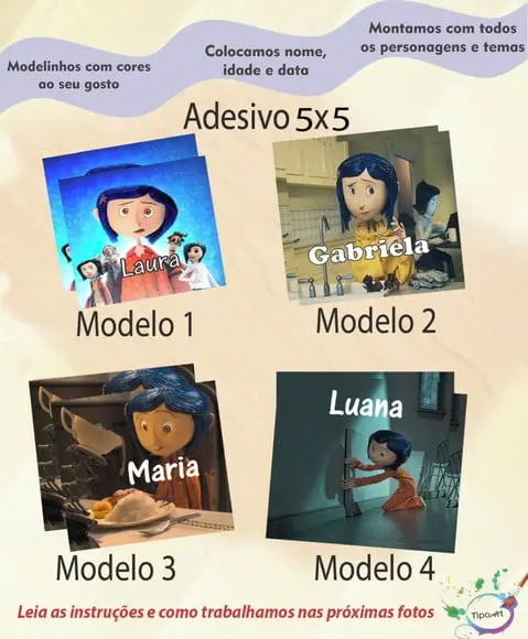 Adesivo 5x5 cm Quadradinho- Caroline e o Mundo Secreto
