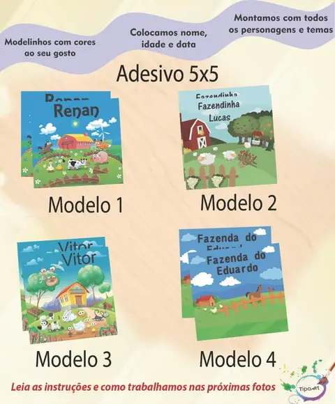 Adesivo 5x5 cm Quadradinho- Fazenda
