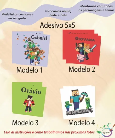 Adesivo 5x5 cm Quadradinho- Minecraft
