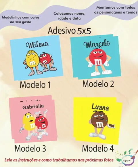 Adesivo 5x5 cm Quadradinho- M&m