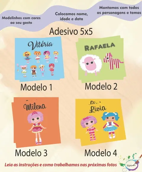 Adesivo 5x5 cm Quadradinho- Lalaloopsy
