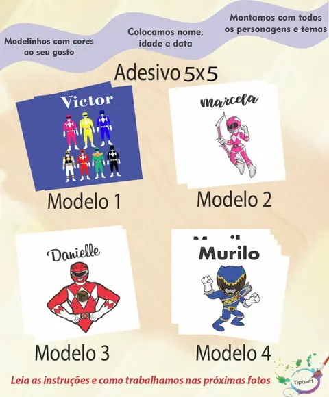 Adesivo 5x5 cm Quadradinho- Pawer Ranger
