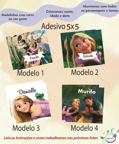 Adesivo 5x5 cm Quadradinho- Rapunzel