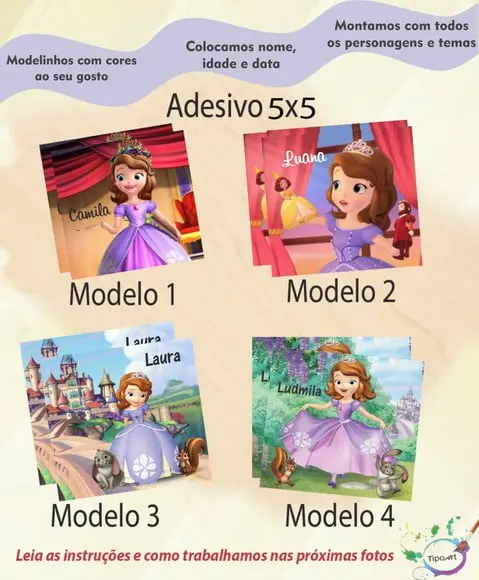Adesivo 5x5 cm Quadradinho- Sofia