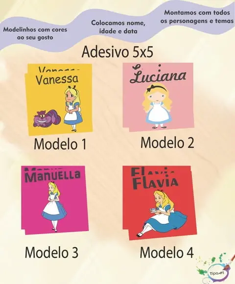 Adesivo 5x5 cm Quadradinho-alice