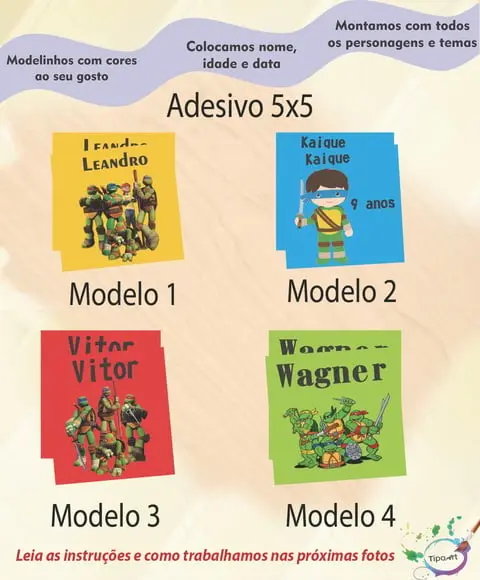 Adesivo 5x5 cm Quadradinho- Tartaruga Ninja