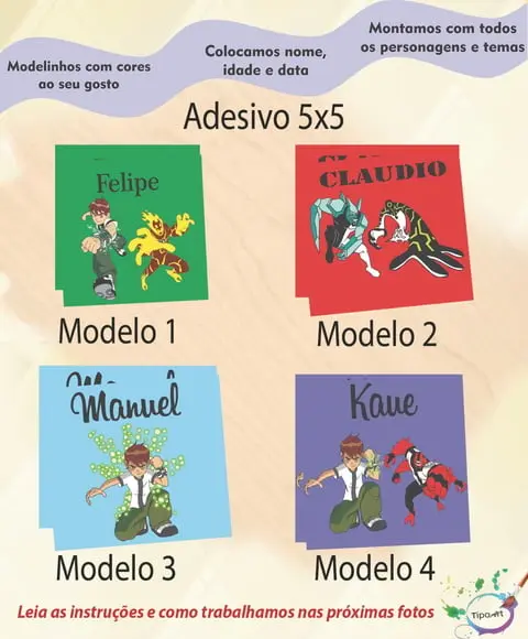 Adesivo 5x5 cm Quadradinho-ben 10