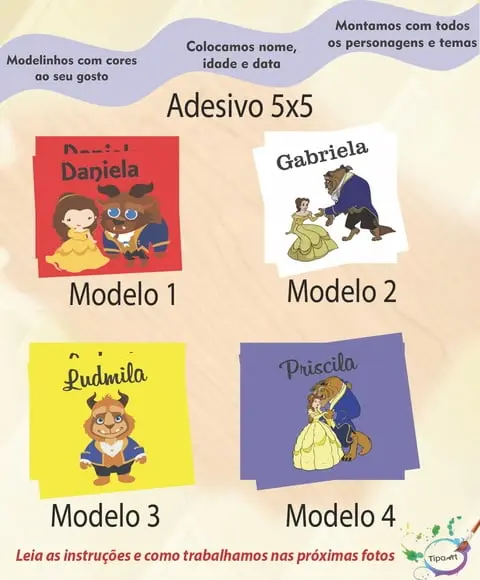 Adesivo 5x5 cm Quadradinho-bela e a Fera
