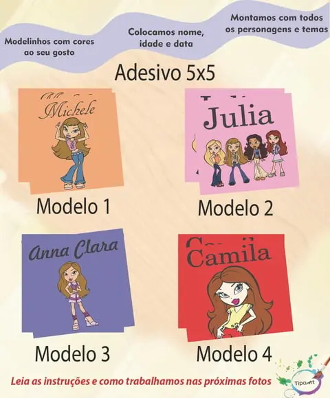 Adesivo 5x5 cm Quadradinho-bratz
