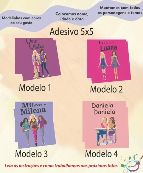 Adesivo 5x5 cm Quadradinho-barbie