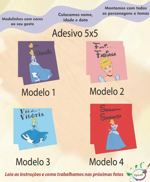 Adesivo 5x5 cm Quadradinho-cinderela