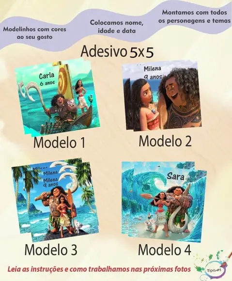 Adesivo 5x5 cm Quadradinho-moana e Mauí