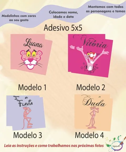 Adesivo 5x5 cm Quadradinho-pantera Cor de Rosa
