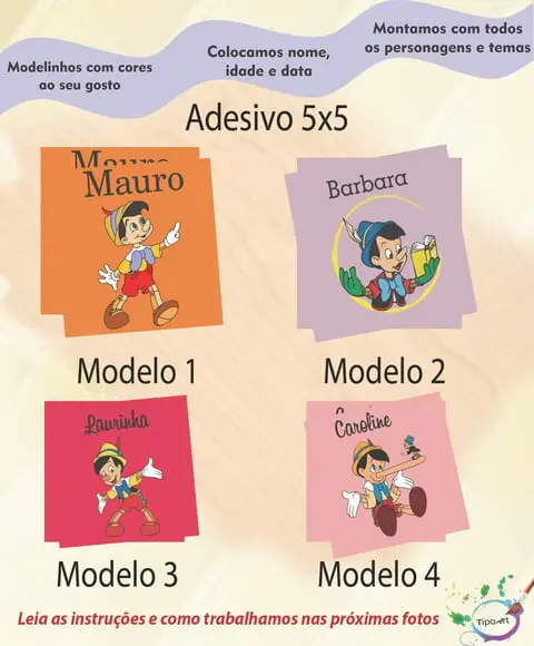 Adesivo 5x5 cm Quadradinho-pinoquio