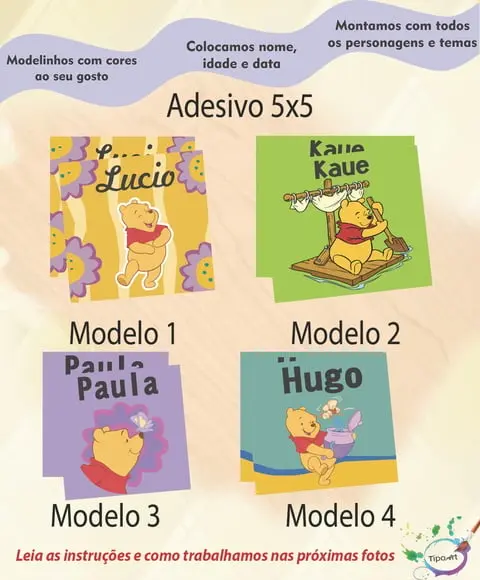 Adesivo 5x5 cm Quadradinho-pooh