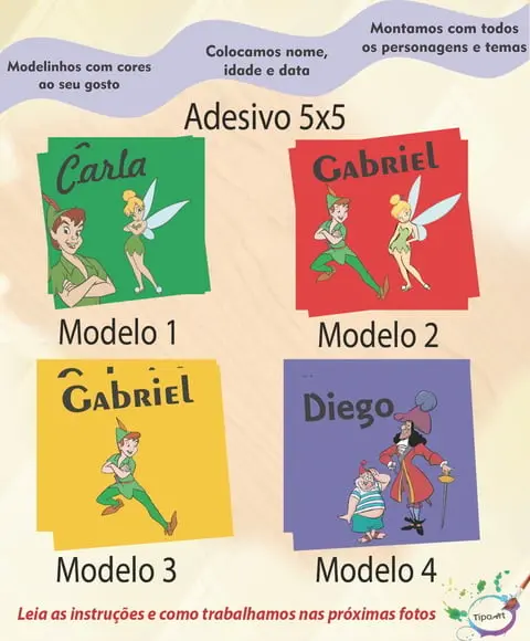 Adesivo 5x5 cm Quadradinho-peter Pan