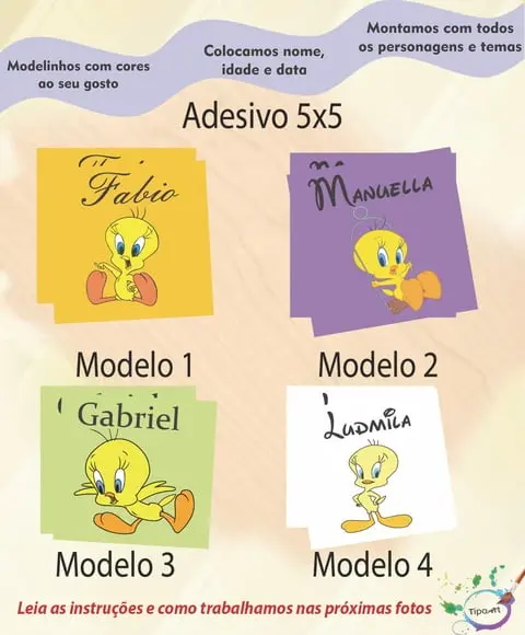 Adesivo 5x5 cm Quadradinho-piu Piu