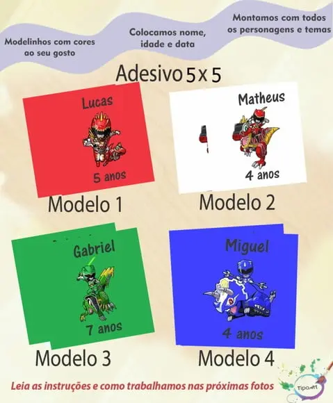 Adesivo 5x5 cm Quadradinho-power Rangers Dino Charge