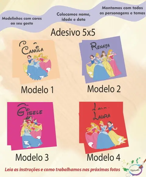 Adesivo 5x5 cm Quadradinho-princesas