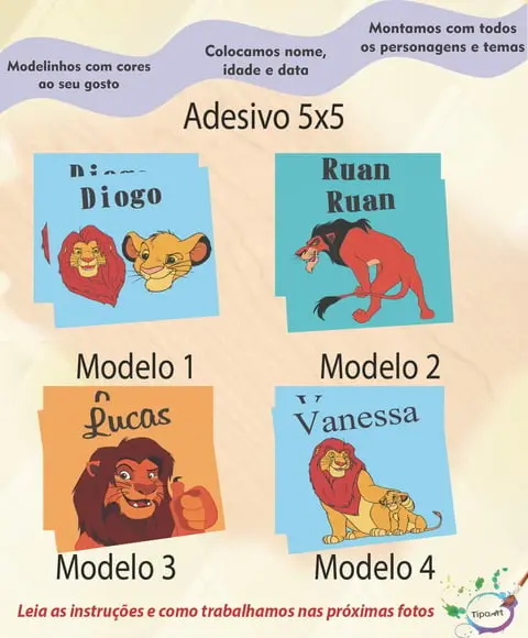 Adesivo 5x5 cm Quadradinho-rei Leão