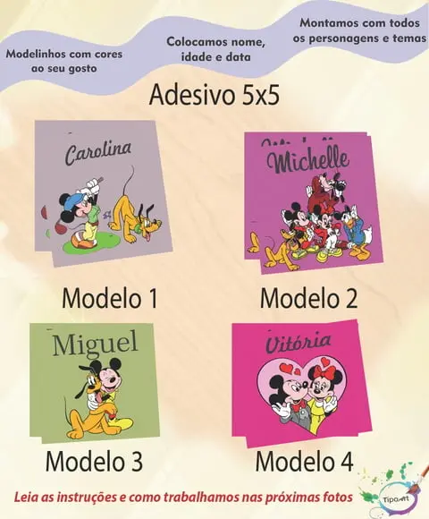 Adesivo 5x5 cm Quadradinho-turma do Mickey