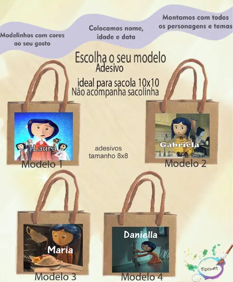 Adesivo 8x8 para Sacolinha- Caroline e o Mundo Secreto