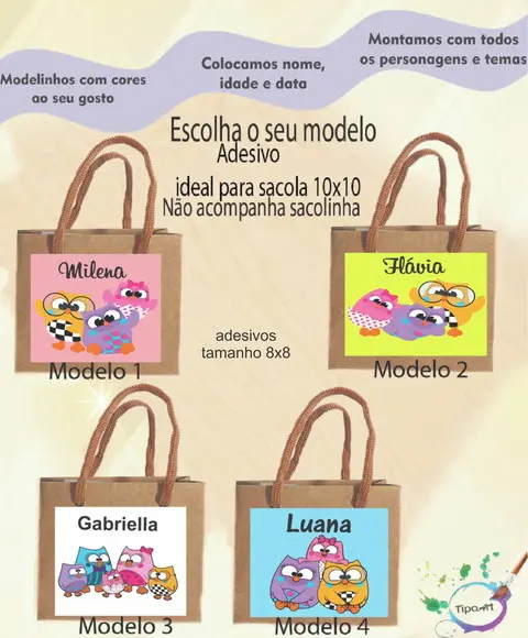 Adesivo 8x8 para Sacolinha- Bubu e as Corujinhas