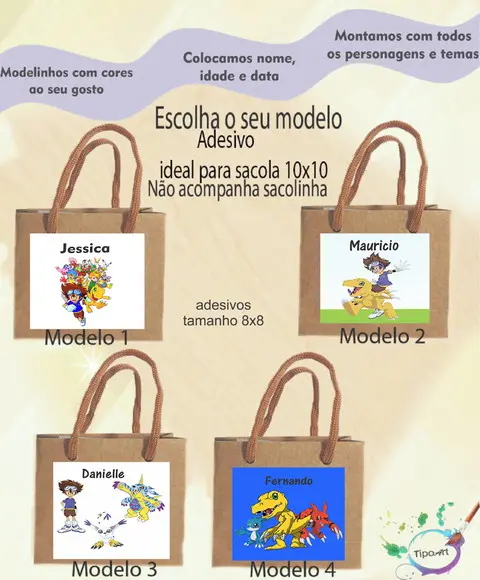 Adesivo 8x8 para Sacolinha- Digimon