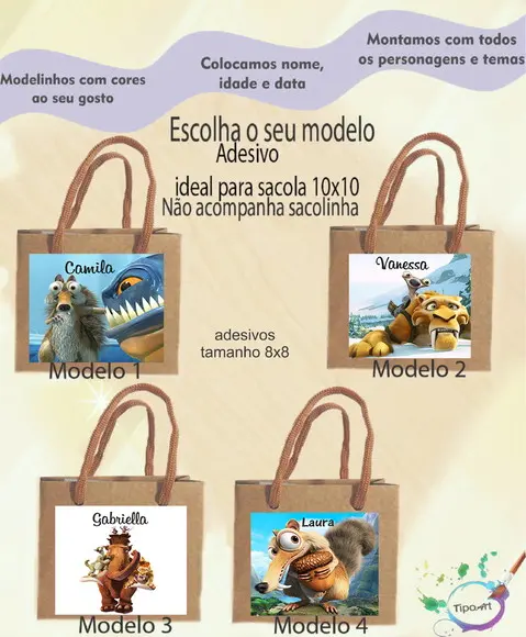 Adesivo 8x8 para Sacolinha- Era do Gelo