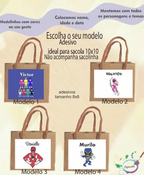 Adesivo 8x8 para Sacolinha- Pawer Ranger
