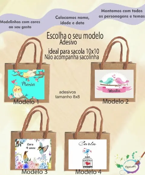 Adesivo 8x8 para Sacolinha- Pássaros