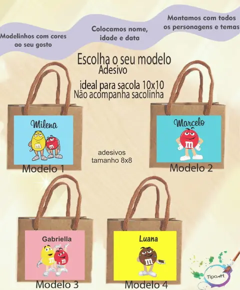 Adesivo 8x8 para Sacolinha- M&m