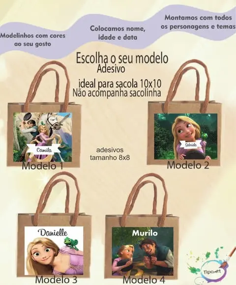 Adesivo 8x8 para Sacolinha- Rapunzel