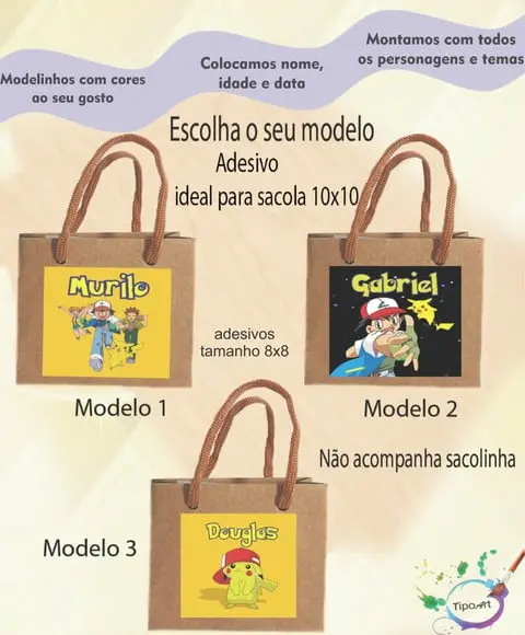 Adesivo 8x8 para Sacolinha- Pokemon