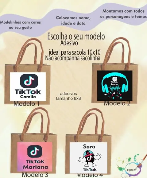 Adesivo 8x8 para Sacolinha- Tik Tok