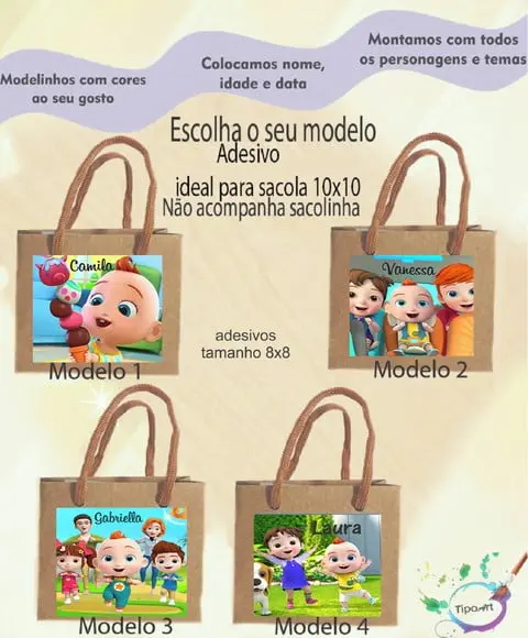 Adesivo 8x8 para Sacolinha- Super Jojo